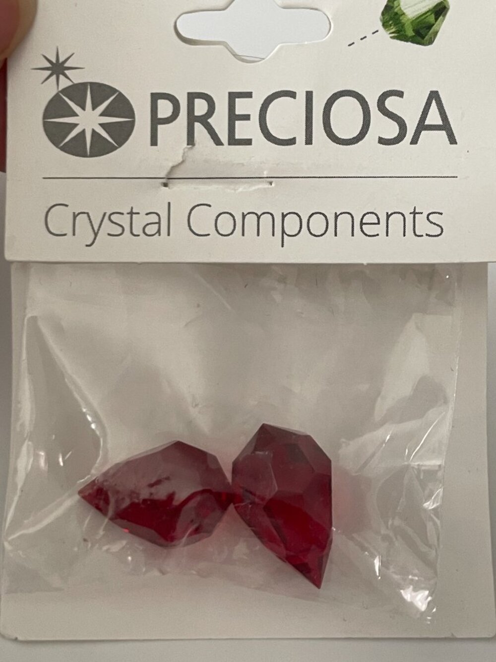 Vintage Preciosa Czech Crystals Siam Ruby 18x12mm Faceted Teardrop Drilled Hole